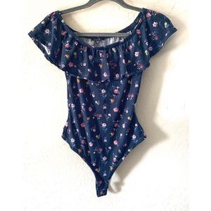 Blue flower print bodysuit